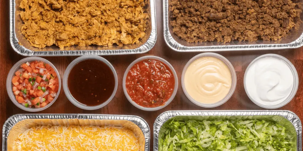 Taco catering tray ingredients